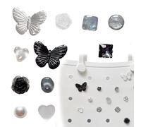 Bogg Bag Charms, Butterfly,Flower & Gem Charms for Bogg Bag, Compatible with Simply Southern Beach Totes, Pearl Insert for Rubber Beach Bag Tote Handbag Stone Decoration for Ocean Party Favor (black