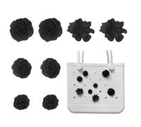 Bogg Bag Charms, Camellia Flower Charms for Bogg Bag, Compatible with Simply Southern Beach Totes, Peony Flower Insert for Rubber Beach Bag Tote Handbag Decoration for Ocean Party Favor (black)