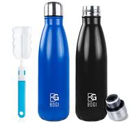 BOGI 2 Pack Insulated Stainless Steel Water Bottle - Leakproof, Keeps Drink Hot & Cold - Sport Water Bottle for Girls & Kids, Cleaning Brush (Dblue+Black)