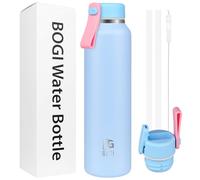 BOGI 475ml Metal Water Bottle with Straw, 2 Lids（Loop&Straw） Stainless Steel Water Bottle for Sport Travel LeakProof Double Wall Vacuum Drinks Bottle for Boys Girls Keep 12h Hot & 24h Cold | Blue