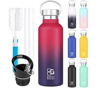 BOGI 600ml Double Wall Vacuum Insulated Stainless Steel Water Bottle-Scratch Resistance&Eco-Friendly for Outdoor Sports Yoga Camping,Straw Flip Cap+Cleaning Brush-1 Year Warranty(Orange)