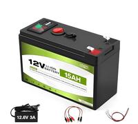 BOGJFC 12V 15Ah LiFePO4 Deep Cycle Battery With 12.6V 3A Charger BMS Protection 1.25kg Compact For Solar RV Marine Trolling Motor