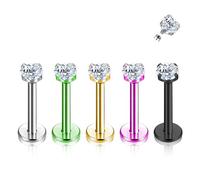 BOGKU 5pcs G23 Titanium Lip Labret Stud 16G Tragus Medusa Internally Threaded Tragus Helix Conch Cartilage Earrings Monroe Cubic Zirconia Piercing Jewelry Bar Length 6mm 8mm 10mm, 16G, 6mm Bar, 3mm