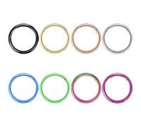 BOGKU 8pcs Titanium Nose Ring Hoops Septum Hinged Nose Rings 20G 18G 16G Diameter 6mm-10mm Black/Silver/Gold/Rose Gold/Pink/Blue/Green/Rainbow Cartilage Conch Helix Rook Hoop Earrings, 20G, 18G, 16G,