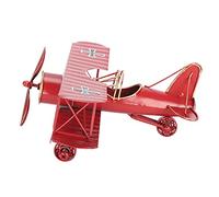 Bognajin Retro Airplane Model, Wrought Iron Metal Aircraft Decor, Vintage Red Biplane with Moving Wheels and Hanging Chain, Handcrafted Iron Aeroplane for Home Office Cafe Bar Decoration