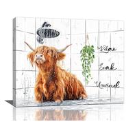 Bogosip Highland Cow Bathroom Wall Art Canvas Print Painting Farmhouse Cow Bathroom Decor Modern Framed Artwork for Restroom Toilet 20"x16"