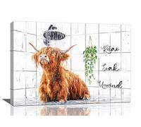 Bogosip Highland Cow Bathroom Wall Art Canvas Print Painting Farmhouse Cow Bathroom Decor Modern Framed Artwork for Restroom Toilet 24"x16"