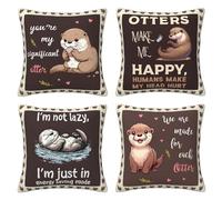 Bogosip Sea Otter Throw Pillow Covers Set of 4 Animal Decor Pillowcase Otters Lover Cushion Case Pillow Gifts for Couch Sofa Home Office Outdoors 16x16 Inch