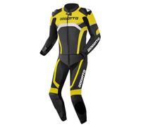 Bogotto Misano Two Piece Motorcycle Leather Suit, black/white/neon yellow, size 54