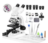 BOGRINUO Compound Binocular Microscope, WF10x and WF50x Eyepieces,40X-2000X Magnification, LED Illumination Two-Layer Mechanical Stage