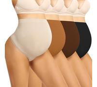 Boguish Maternity Underwear Thong Over Bump - Pregnancy Shapewear Over Belly Support Seamless Pregnant Panties for Women, Black/Nude/Coffee/Brown, M