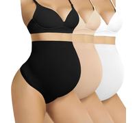 Boguish Seamless Maternity Shapewear Over Belly Support Thong High Waist Underwear Panties for Pregnancy, Black+nude+white, L