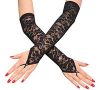 BOGZON Fingerless Lace Gloves for Women, Elbow Length Long Gloves, Cosplay 20s Accessories, One Size, Black, One Size