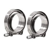 Bohaner 3"(76mm) V-Band Exhaust Clamp Kit 2-Pack - Stainless Steel V Band Clamp & Flat Flanges, Universal Turbo Downpipe Exhaust Pipe Muffler Connector