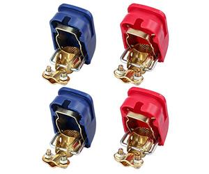 Bohaner 4Pcs Quick Release Battery Terminals 500A, 12V 24V Positive Negative Clamp Connectors, Tool-Free Disconnect Tinned Copper for Car Van Caravan Motorhome Boat Leisure Vehicle
