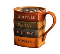 Bohany Coffee Mug, Resin Drinking Cup with Painted Book Design, Ergonomic Handle Drinking Cup for Readers, Librarians, Book Lovers, Writers