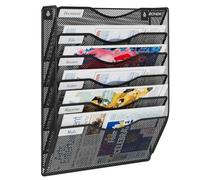 BOHDK 6-Tier A4 Wall Mounted Magazine File Holder - Black Metal Mesh Document Rack & Organiser for Home Office
