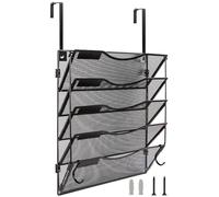 BOHDK Magazine File Holder 5 Pockets, Office Accessories, A4 Wall Mounted Document Holder, Foldable | Hanging or Wall Mounted | Label Panel | 2 Hooks | Office Home School Organizer, Black