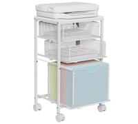 BOHDK Rolling File Cart with 3 Storage Drawers, Wood & Mesh Hanging File Folder Organizer with Wheels Under Desk, File Cabinets for Home Office, 11.81" D x 14.8" W x 25.39" H, White