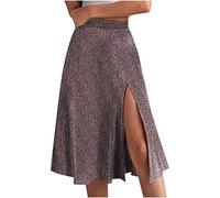 Bohemain Skirt for Women UK Summer High Waist Maxi Skirt Ditsy Floral Print Skirt Thigh Side Split Midi Skirt Ladies Swing A Line Skirts Irregular Slim Fit Skirts Party Holiday Vacation