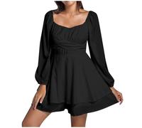 Boheme Dress Women Long Sleeve Summer Dress V Neck Pleated Chic And Elegant Mid Length Ruffles Casual A-Line Solid Color Elastic Fluid Comfortable Loose Fit Swing Dress For Part