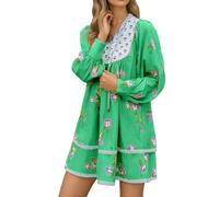 Boheme Women's Printed Dress - Shirt Dress V Neck Long Sleeve Loose Chic and Elegant Sexy Casual Versatile Mini Dress Style Y2K Lightweight Versatile for Holiday Party 2025, Green, M