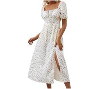 Boheme Women's Short Sleeve Summer Dress Mid Length Fluid Floral Print Split Chic And Elegant Everyday Casual Temperament Slim Fit Summer Comfortable Beach Dress