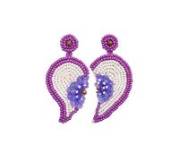 Bohemia Asymmetric Handmade Woven Earrings， Love Heart Sequin Beads Boho Beaded Drop Earrings，Women's Jewelry Accessories，Purple