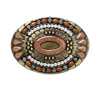 Bohemia Belt Buckle, Celtic Indian Gemstone Totem Oval Style Western Cowboy Design Belt Buckle,Western Cowboy Cowgirl Tiger eye Stone Belt Buckle for Men Women Oval White Gold Plated for Men and Women