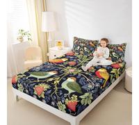 Bohemia Bird Fitted Sheets King Size,Abstract Strawberry Bedding Sets 3Pcs for Kids Teens Adults Room Decor,Daisy Floral Bed Sheet Country Style Deep Pocket Sheets,2 Pillowcases