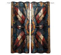 Bohemia Curtains Blackout Eyelet Curtains for Boys and Girls Soft Breathable Retro Colorful Feathers Curtain 2-piece Set Suitable for Bedroom Living Room Decoration W 42" x L 63"