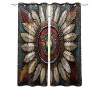 Bohemia Curtains Blackout Eyelet Curtains for Boys and Girls Soft Breathable Vintage Tribal Feathers Curtain 2-piece Set Suitable for Bedroom Living Room Decoration W 42" x L 63"