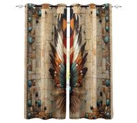 Bohemia Curtains Eyelet Ring Top Thermal Insulated Blackout Curtains with Bohemian Feathers Pattern Window Drapes for Kids Girls Bedroom Living Room 2-piece Set W 52" x L 84"