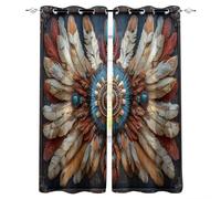 Bohemia Curtains Eyelet Ring Top Thermal Insulated Blackout Curtains with Bohemian Feathers Pattern Window Drapes for Kids Girls Bedroom Living Room 2-piece Set W 52" x L 84"