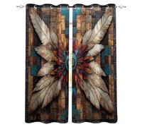 Bohemia Curtains Eyelet Ring Top Thermal Insulated Blackout Curtains with Vintage Tribal Feathers Pattern Window Drapes for Kids Girls Bedroom Living Room 2-piece Set W 52" x L 84"