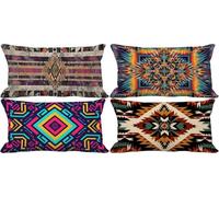Bohemia Cushion Covers 30 x 50 Retro Outdoor Cushions Waterproof Linen Set of 4 Rectangle Decorative Pillows with Smooth Invisible Zip for Livingroom Fall Outdoor Patio Garden Bench Decor Gifts 8h-17J