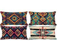 Bohemia Cushion Covers 40 x 70 Retro Outdoor Cushions Waterproof Linen Set of 4 Rectangle Decorative Pillows with Smooth Invisible Zip for Livingroom Fall Outdoor Patio Garden Bench Decor Gifts 6e-30
