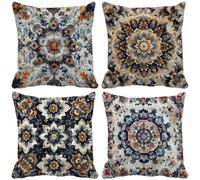 Bohemia Cushion Covers 60 x 60 Set of 4, Square Outdoor Cushions Soft Sofa Pillows Covers with Invisible Zipper for Outdoor Garden Furniture Bench Living Room Decorative Pillows (Ethnic Style) d17-1