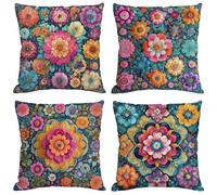 Bohemia Cushion Covers 80x80 cm Set of 4 Outdoor Cushions Waterproof Garden Cushions Velvet Throw Pillow Covers Retro Double Sided Printing for Indoor Sofa Outdoor Patio Balcony Fall Decor,Gifts M3