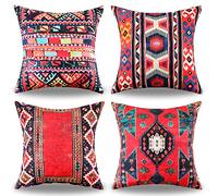 Bohemia Decorative Pillows Red Cushion Covers Turkish Geometric Tapestry Pattern Abstract Decorative Ethnic Pillowcase Linen Square Pillow Covers For Livingroom Sofa Bedroom Decor