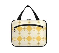 Bohemia Europe Gingham Pattern Yellow Floral Hanging Travel Bag with Hook, Designer Collapsible Make up Bags for Women Traveling Work kit de para Mujer L
