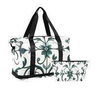 Bohemia Europe Vine Scroll Pattern Cyan Overnight Travel Duffle Bag Shoulder Weekender Overnight Bag with Adjustable Strap for Sports Foldable, Bohemia Europe vine scroll pattern cyan, Bohemia Europe