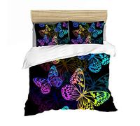 Bohemia Floral Butterfly Animal Girl Woman Duvet Cover with Zipper, Blue Black Mystery Star Butterfly Bedding Set , 2/3 Pieces Quilt Cover with Pillowcase Polyester (Black 3, Double 200 x 200cm)