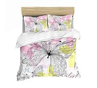 Bohemia Floral Butterfly Animal Girl Woman Duvet Cover with Zipper, Blue Black Mystery Star Butterfly Bedding Set , 2/3 Pieces Quilt Cover with Pillowcase Polyester (White 2, Double 200 x 200cm)