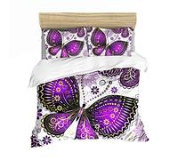 Bohemia Floral Butterfly Animal Girl Woman Duvet Cover with Zipper, Blue Black Mystery Star Butterfly Bedding Set , 2/3 Pieces Quilt Cover with Pillowcase Polyester (White 1, Double 200 x 200cm)