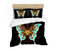 Bohemia Floral Butterfly Animal Girl Woman Duvet Cover with Zipper, Blue Black Mystery Star Butterfly Bedding Set , 2/3 Pieces Quilt Cover with Pillowcase Polyester (Black 2, Double 200 x 200cm)
