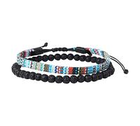 Bohemia Handmade Weave Bead Beach Festival Adjustable Bracelet Set with 2 Men's and Women's Accessories Marked Bracelet (F, One Size)