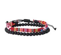 Bohemia Handmade Weave Bead Beach Festival Adjustable Bracelet Set with 2 Men's and Women's Accessories Marked Bracelet, one size, Cloth + Stone, No Gemstone