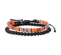 Bohemia Handmade Weave Bead Beach Festival Adjustable Bracelet Set with 2 Men's and Women's Accessories Marked Bracelet (E, One Size)