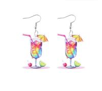 Bohemia Hawaiian Cocktail Drink Dangle Earrings Novelty Cute Acrylic Beer Wineglass Coconut Tree Earrings for Women Summer Beach Holiday Vacation Party Jewelry Gifts, M, Acrylic, No Gemstone